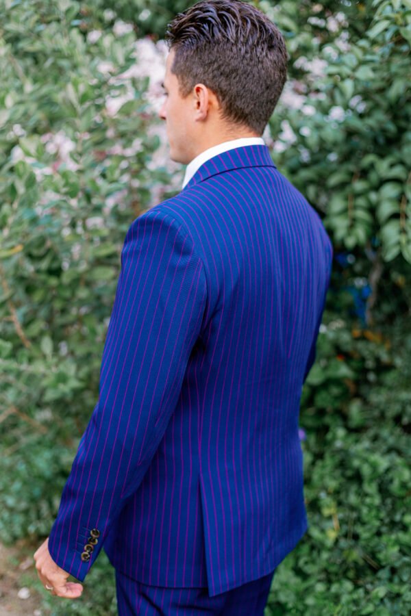Standard Double Breasted (2 Piece Pinstriped Business Suit with Peak Lapel, Wool/Cotton Mix)