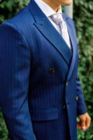 Standard Double Breasted (2 Piece Pinstriped Business Suit with Peak Lapel, Wool/Cotton Mix)
