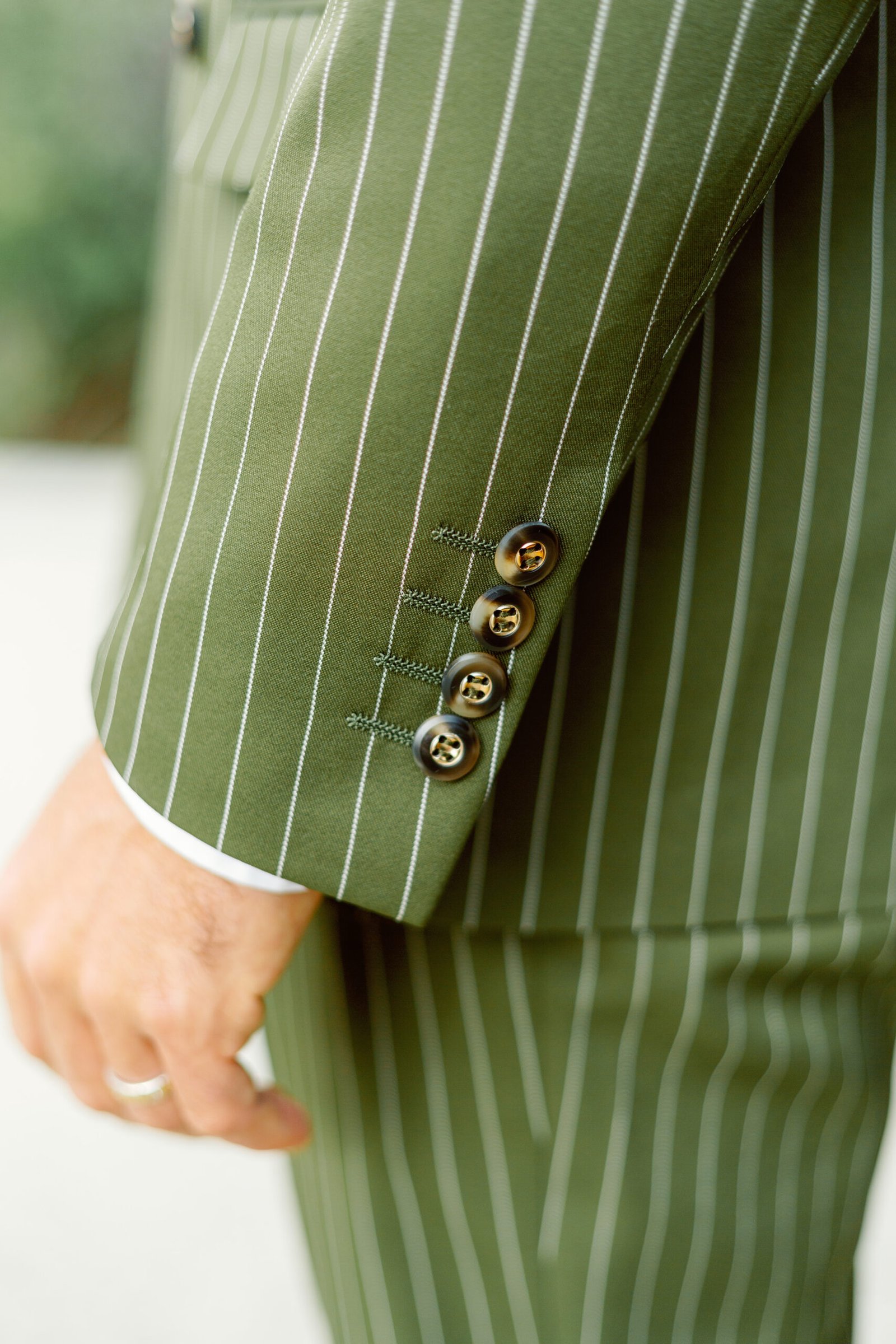 Standard Double Breasted (2 Piece Pinstriped Business Suit with Peak Lapel, Wool/Cotton Mix) - Image 3