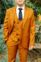 Standard 3-Piece Wedding Suit | One-Button Peak Lapel Jacket & Horseshoe Vest (Wool/Cotton Mix)
