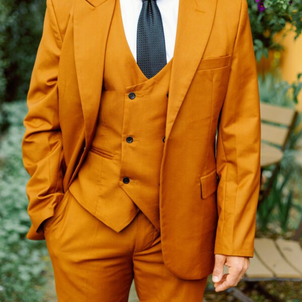 Standard 3-Piece Wedding Suit | One-Button Peak Lapel Jacket & Horseshoe Vest (Wool/Cotton Mix)