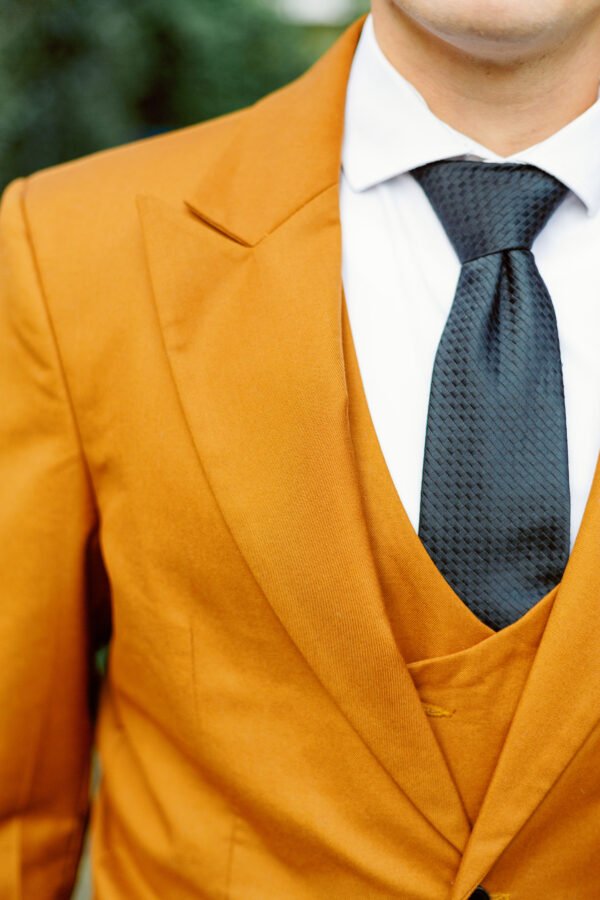 Standard 3-Piece Wedding Suit | One-Button Peak Lapel Jacket & Horseshoe Vest (Wool/Cotton Mix)