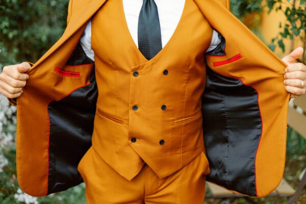 Standard 3-Piece Wedding Suit | One-Button Peak Lapel Jacket & Horseshoe Vest (Wool/Cotton Mix)