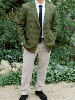 custom_olive_green_pinstripe_with_cream_pants_black_tie_front_view
